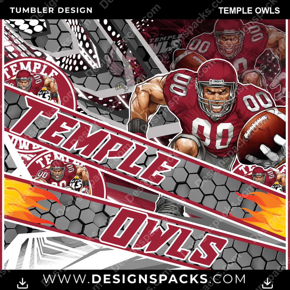 College Sport Fathead Temple Owls NCAA College Sport Tumbler Digital Wrap Design Download