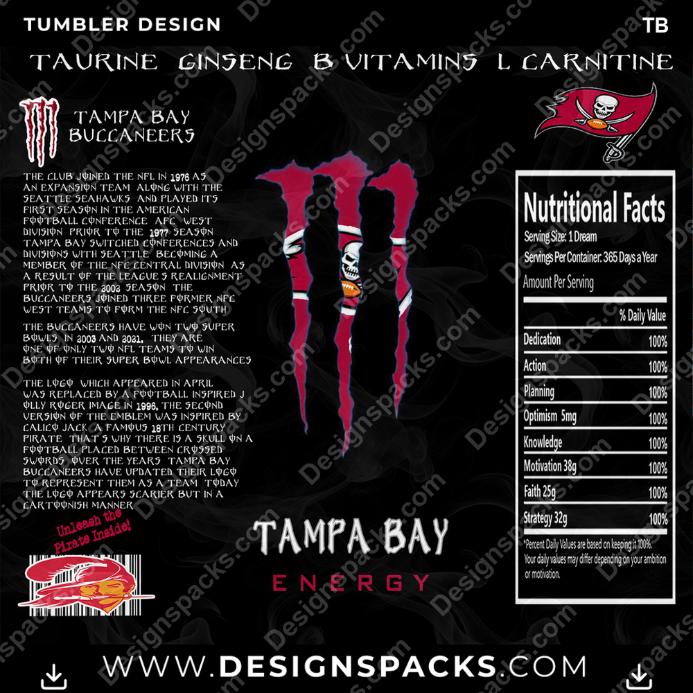 Football MONSTER ENERGY TB NFL Football Tumbler Digital Wrap Design Download