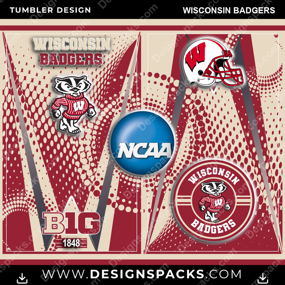 College Sport Team Logo Wisconsin Badgers NCAA College Sport Tumbler Digital Wrap Design Download