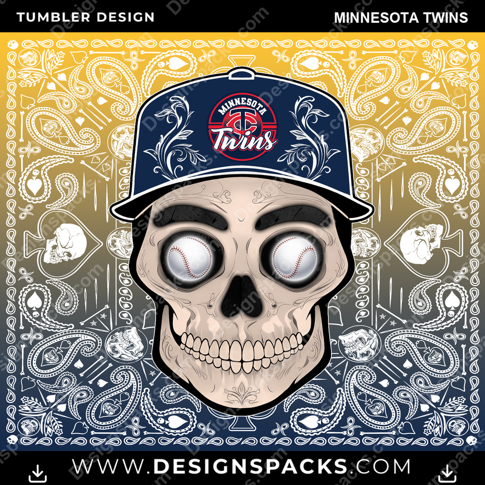 Baseball Skull Handkerchief Minnesota Twins Tumbler Digital Wrap Design