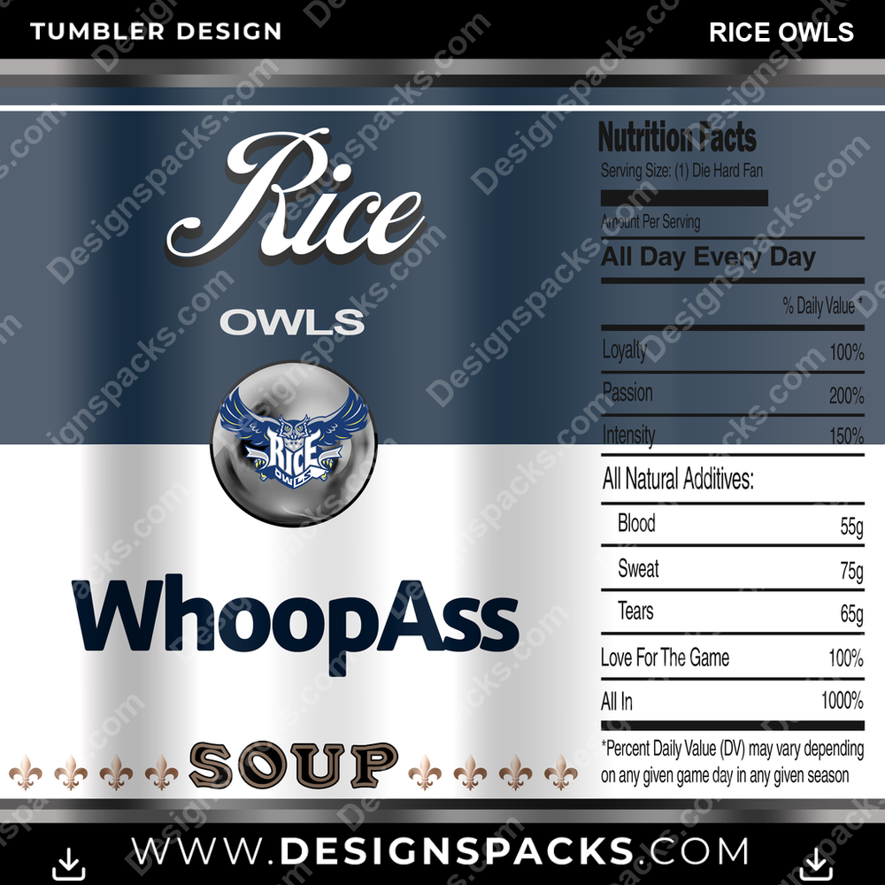 College Sport Soup Can Rice Owls NCAA College Sport Tumbler Digital Wrap Design Download