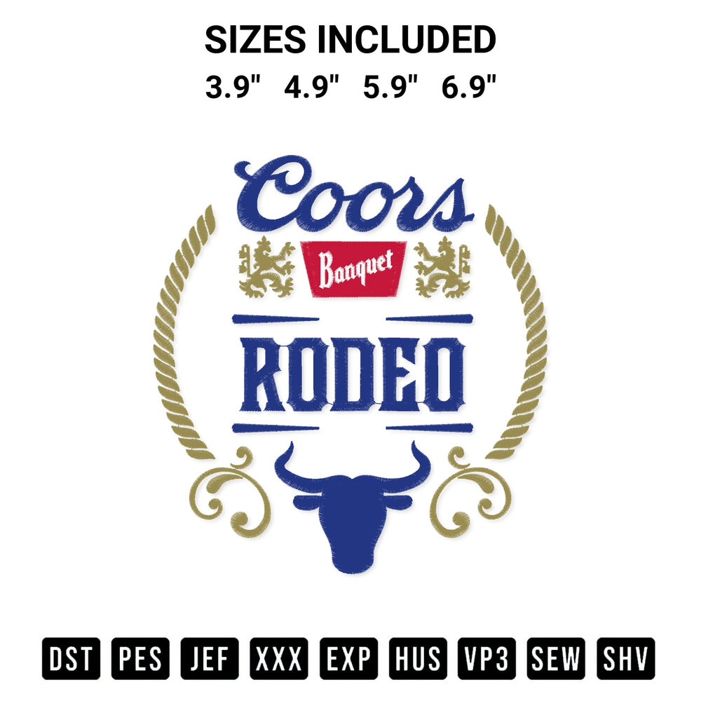 Download the Coors Banquet Rodeo Beer Logo Embroidery Design machine embroidery design exclusively at Designspacks.com. Premium digitized pattern for apparel and DIY crafts. Available sizes: 3.9", 4.9", 5.9", 6.9".