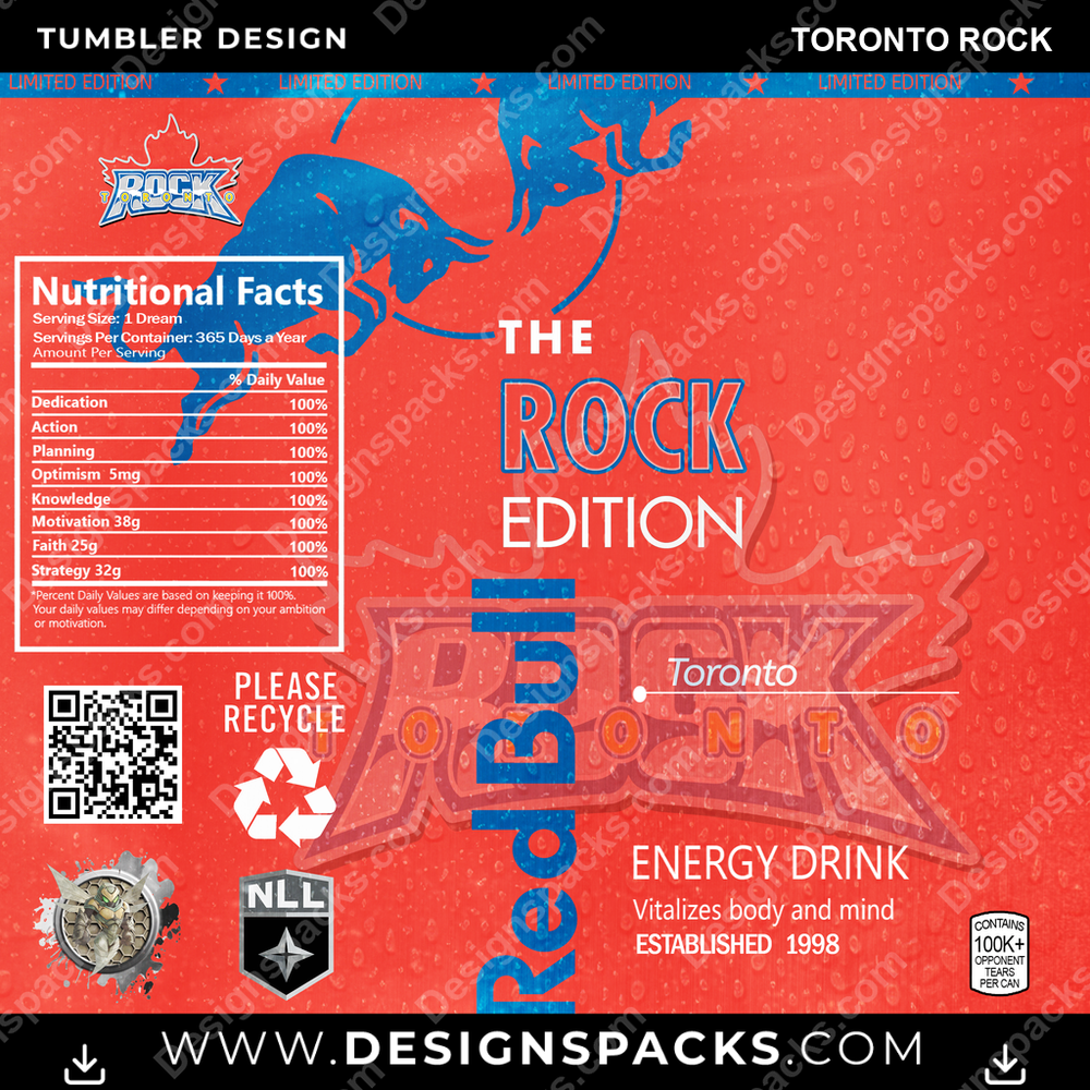 Lacrosse Red Bull Toronto Rock Tumbler Digital Wrap Design