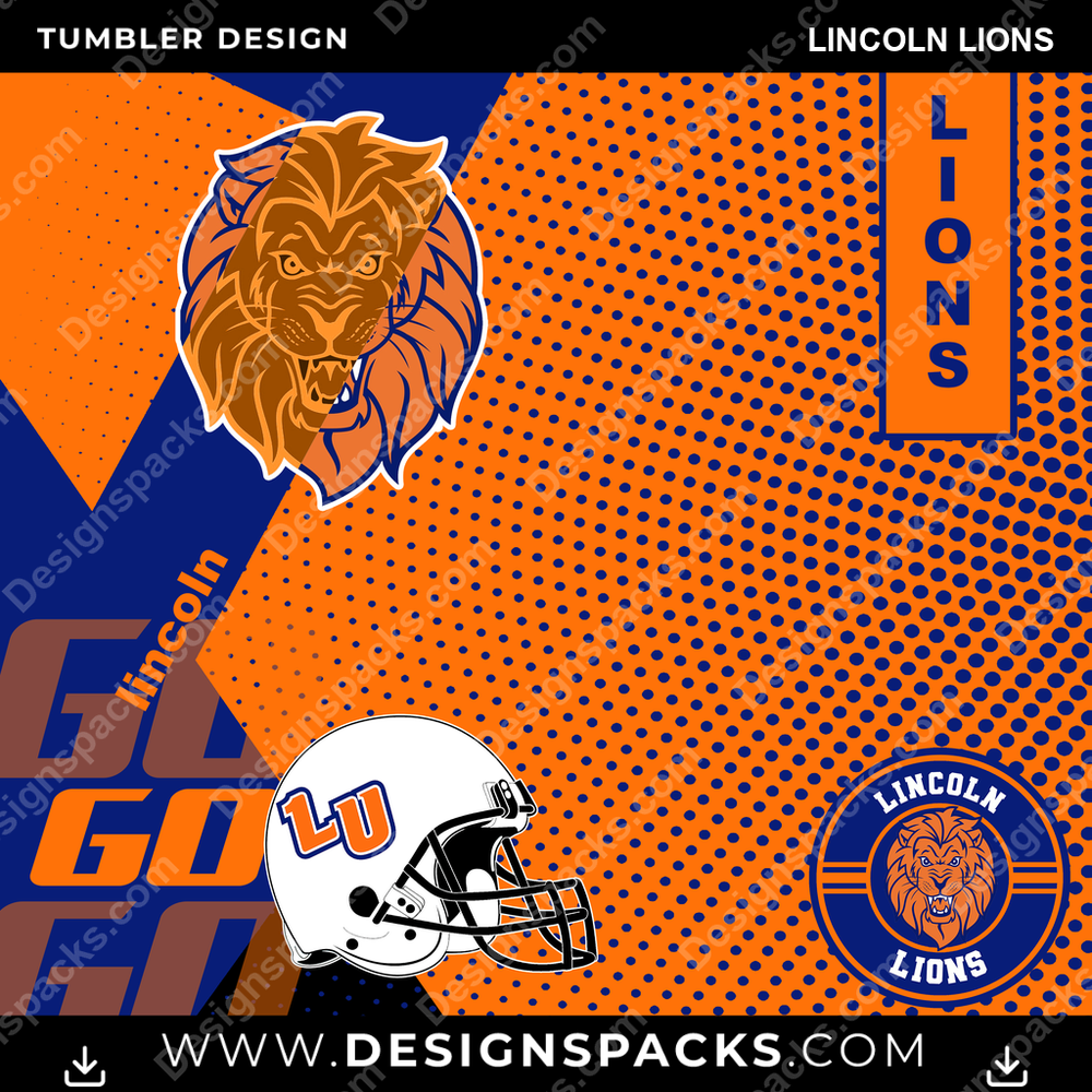 College Sport GO Lincoln Lions NCAA College Sport Tumbler Digital Wrap Design Download