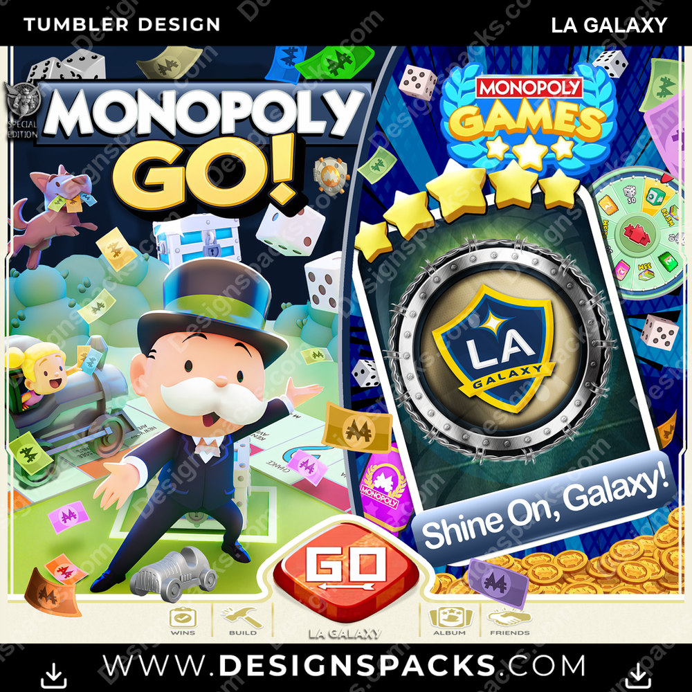US Soccer Monopoly Go! LA Galaxy Tumbler Digital Wrap Design