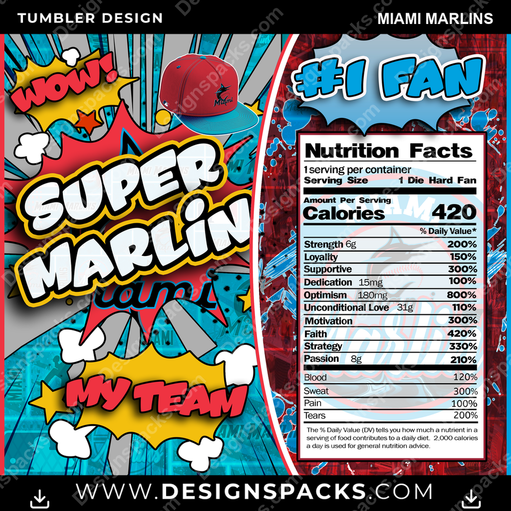 Baseball Super Team Miami Marlins Tumbler Digital Wrap Design