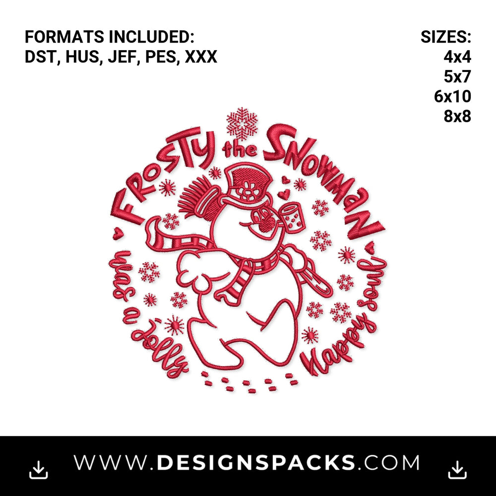 Frosty The Snowman Jolly Happy Soul Embroidery Design - Instant digital download pattern at Designspacks.com
