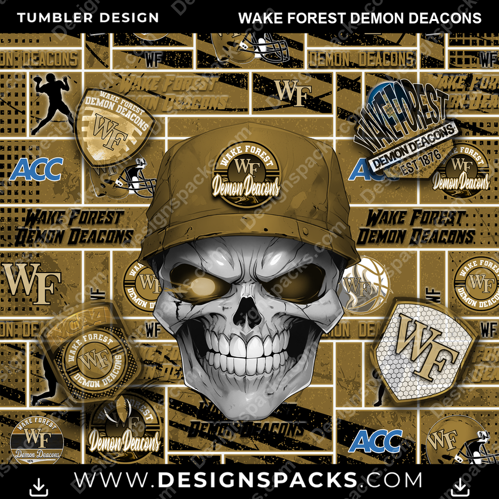 College Sport Skull Wake Forest Demon Deacons Tumbler Digital Wrap Design