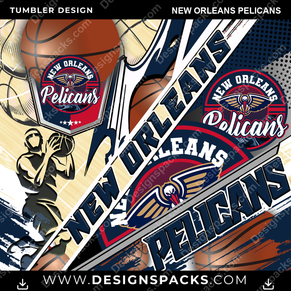 Basketball Silhouette New Orleans Pelicans NBA Basketball Tumbler Digital Wrap Design Download