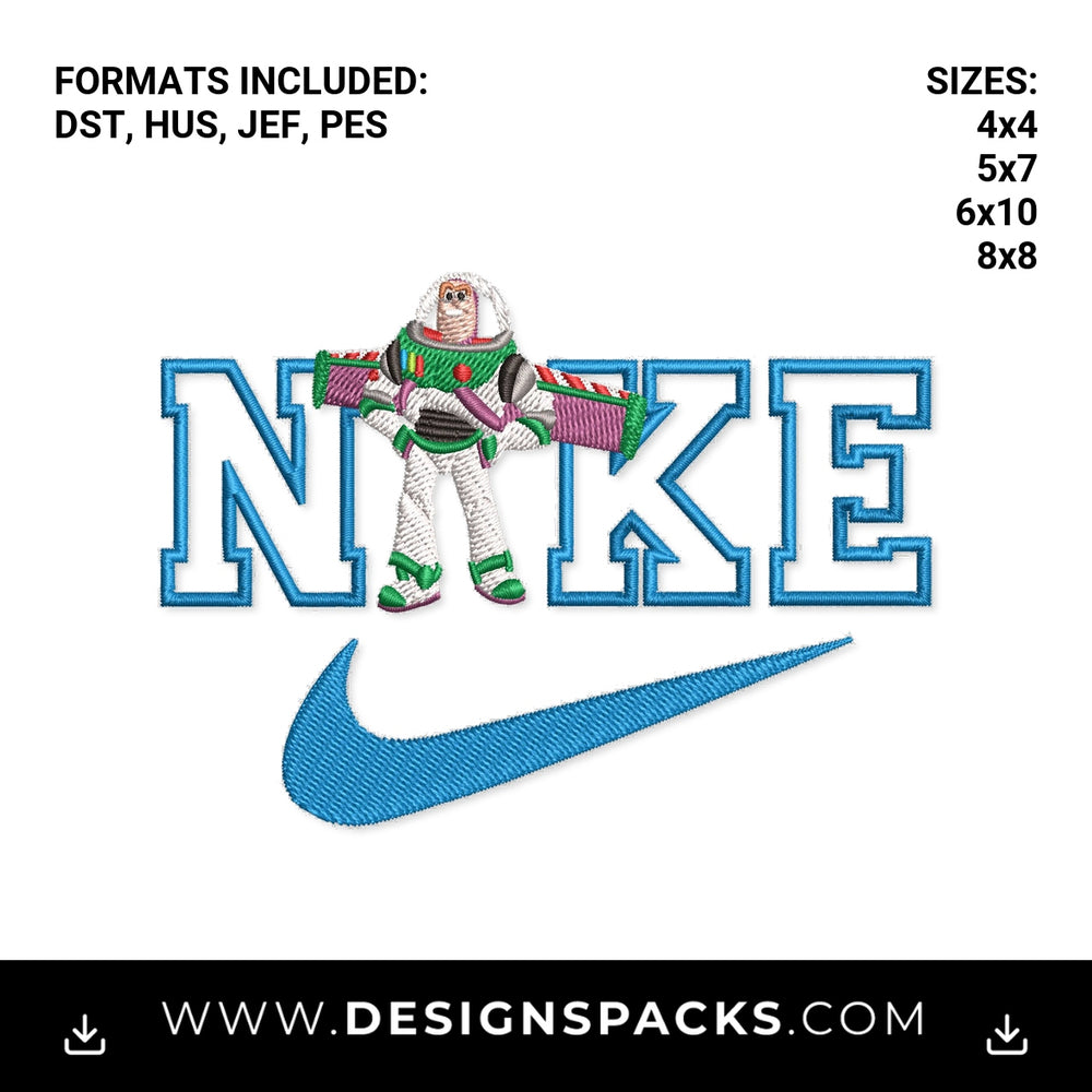 Buzz Lightyear Nike Swoosh Logo Embroidery Design - Instant digital download pattern at Designspacks.com