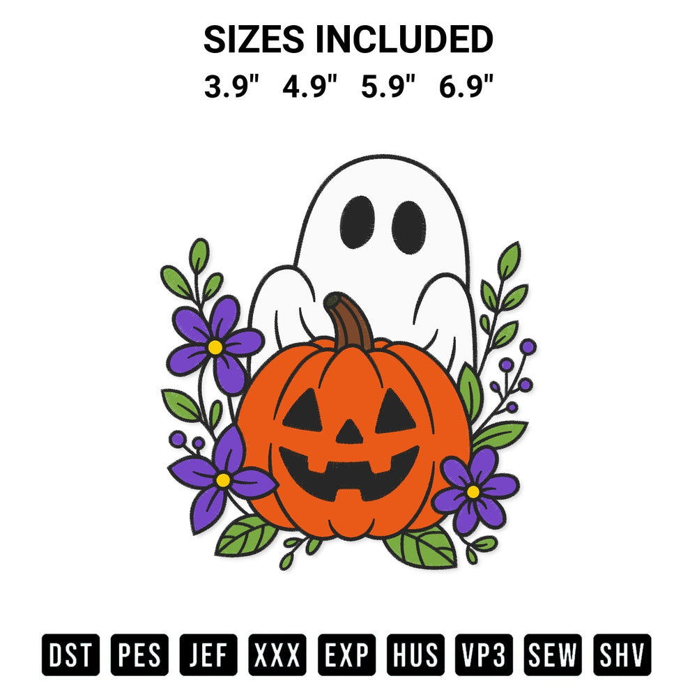 Elevate your next project with our Cute Ghost And Pumpkin Floral Embroidery Design embroidery file. Shop high-quality digital patterns instantly at Designspacks.com. Available sizes: 3.9", 4.9", 5.9", 6.9".