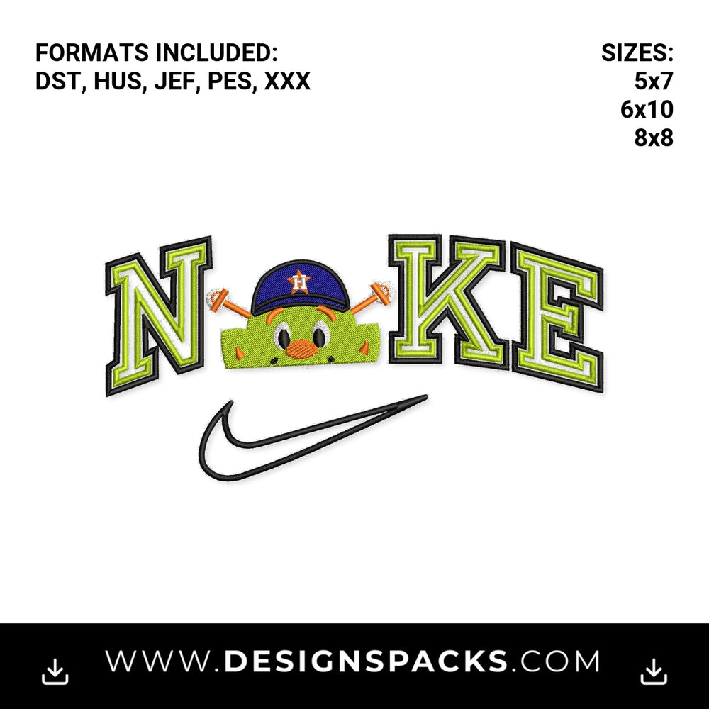 Houston Astros Mascot Nike Swoosh Logo Embroidery Design - Instant digital download pattern at Designspacks.com