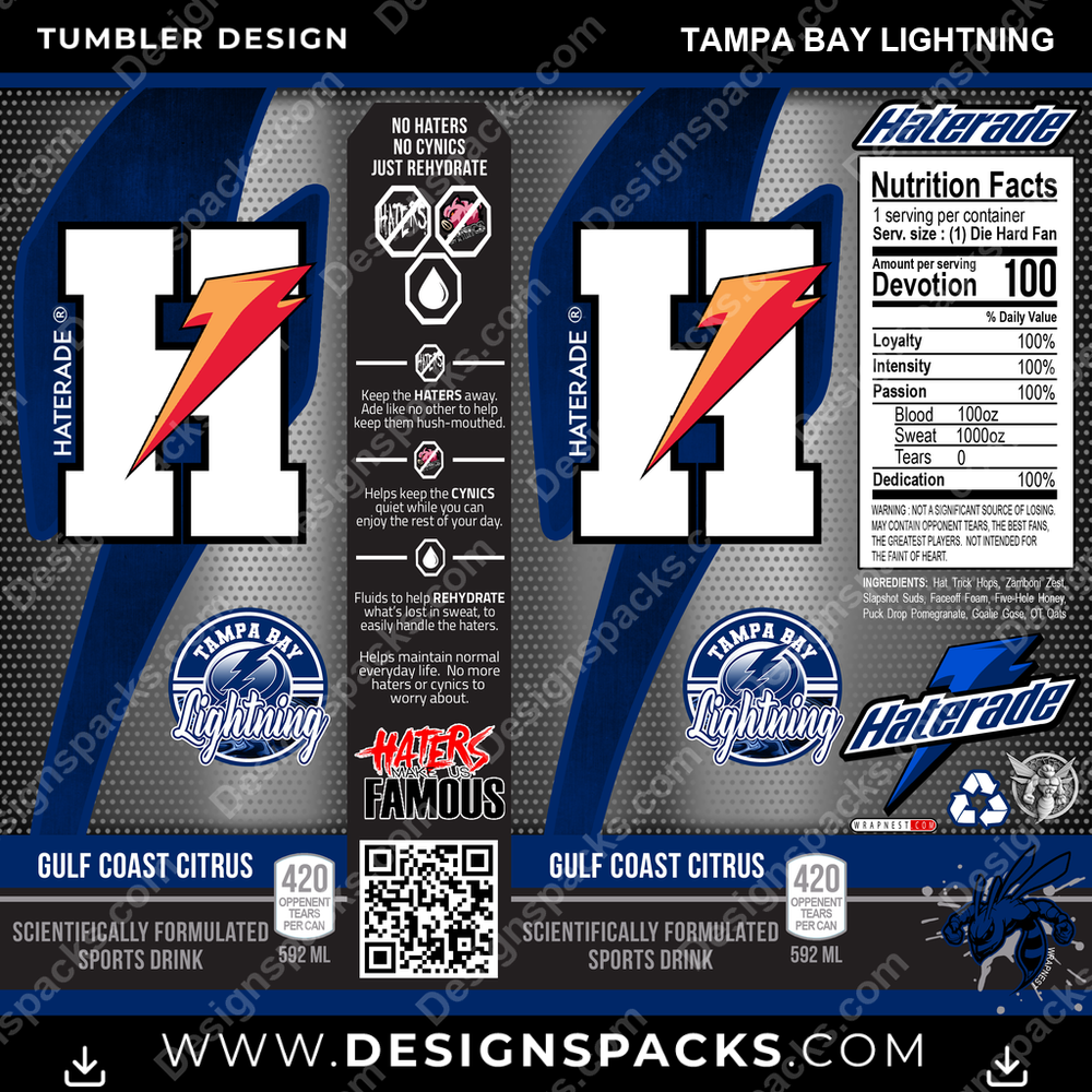 Hockey Haterade Tampa Bay Lightning NHL Hockey Tumbler Digital Wrap Design Download