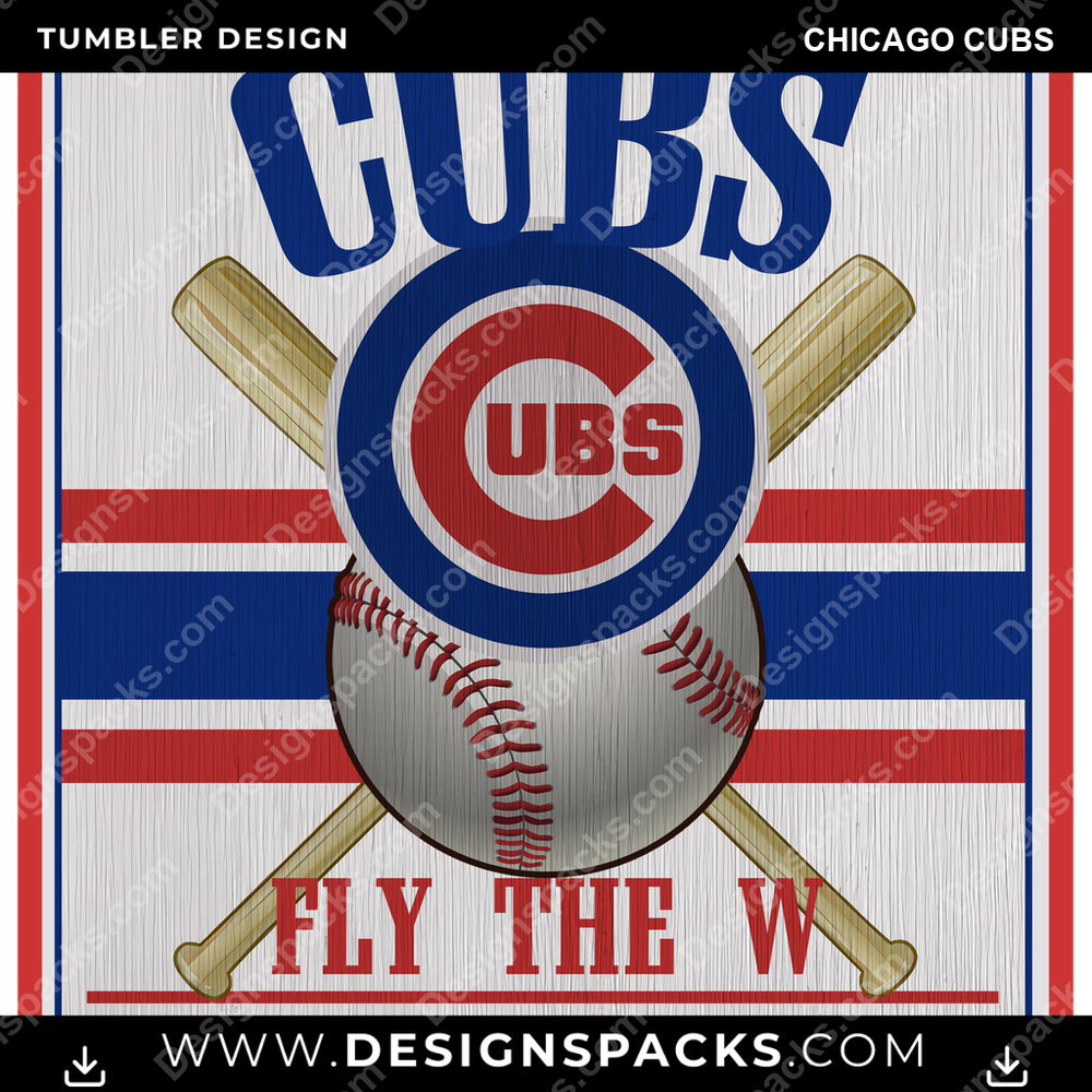 Baseball Vintage Wood Logo Chicago Cubs Tumbler Digital Wrap Design