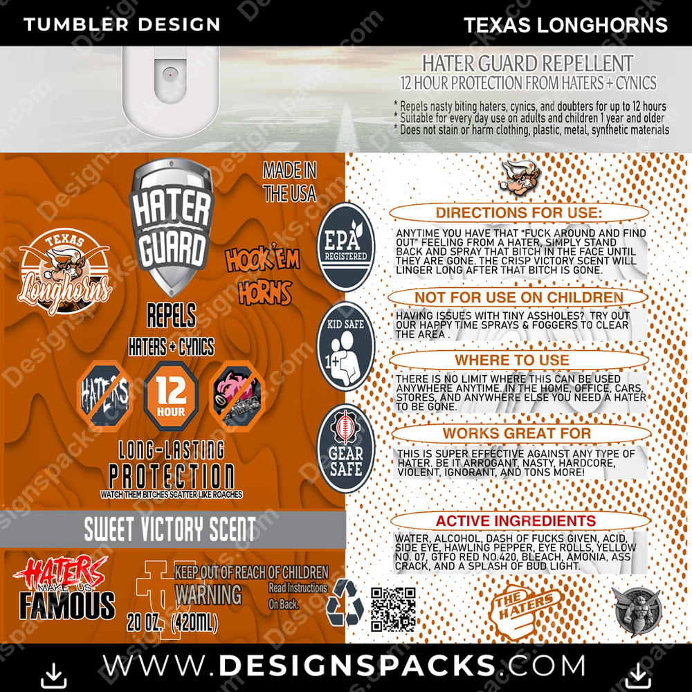 College Sport Hater Guard Texas Longhorns NCAA College Sport Tumbler Digital Wrap Design Download
