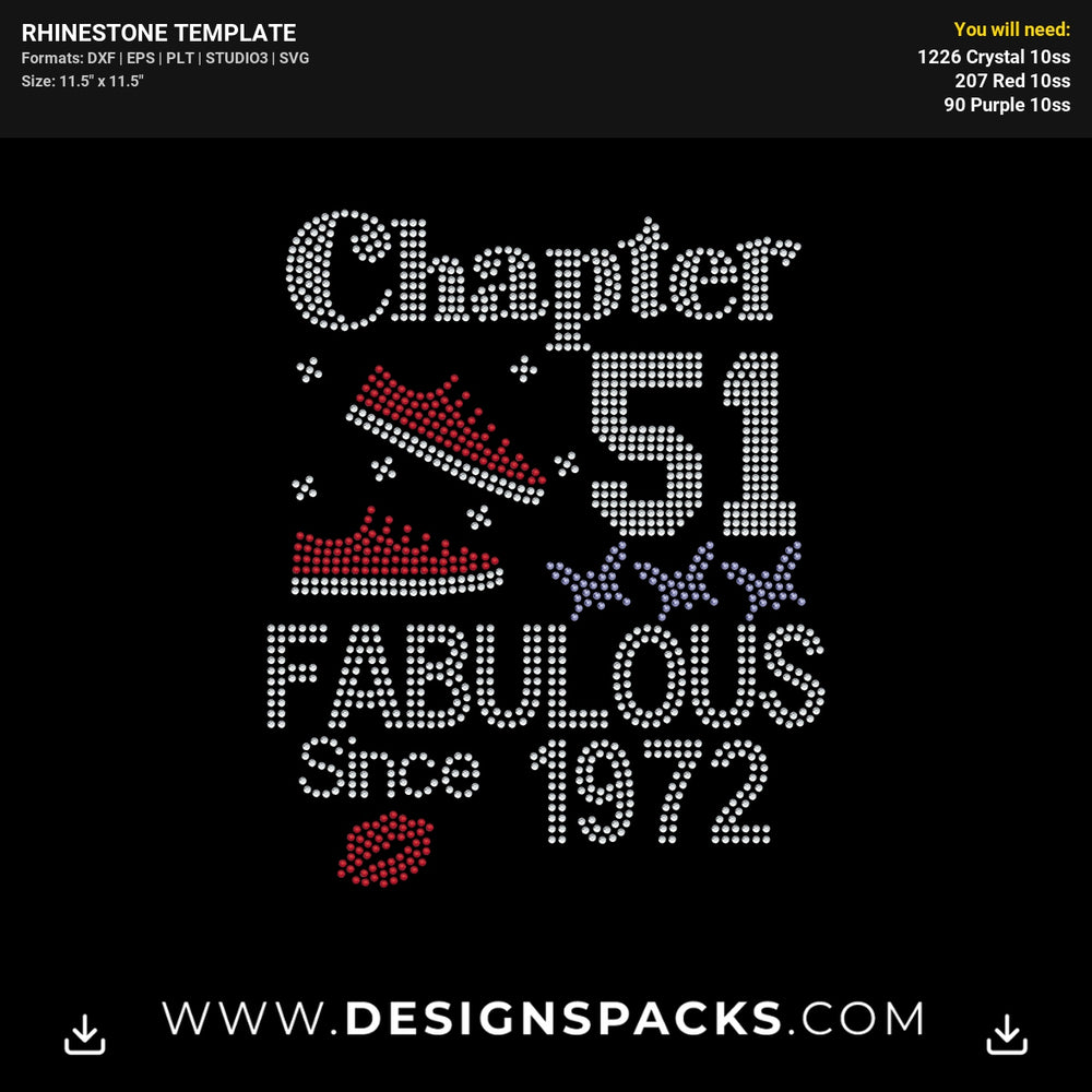 Chapter 51 Fabulous Since 1972 Shoes Lips Rhinestone Digital Template