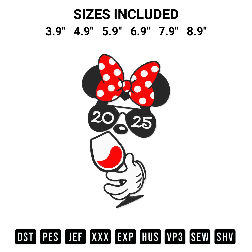 Stitch like a pro with the Disney Minnie 2025 Drinking Embroidery Design embroidery pattern from Designspacks.com. High-quality digital machine embroidery file. Available sizes: 3.9", 4.9", 5.9", 6.9", 7.9", 8.9".
