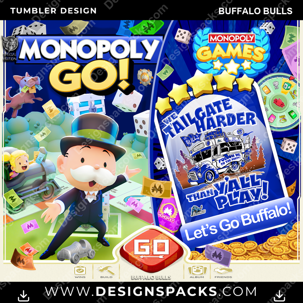 College Sport Monopoly Go! Buffalo Bulls NCAA College Sport Tumbler Digital Wrap Design Download