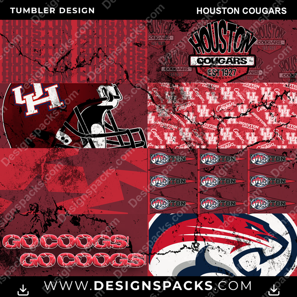 College Sport Distressed BG Houston Cougars NCAA College Sport Tumbler Digital Wrap Design Download