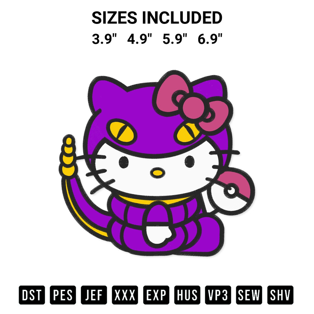 Create amazing crafts with the Ekans Hello Kitty Embroidery Design embroidery file. High-quality digital download from Designspacks.com, perfect for beginners and pros. Available sizes: 3.9", 4.9", 5.9", 6.9".