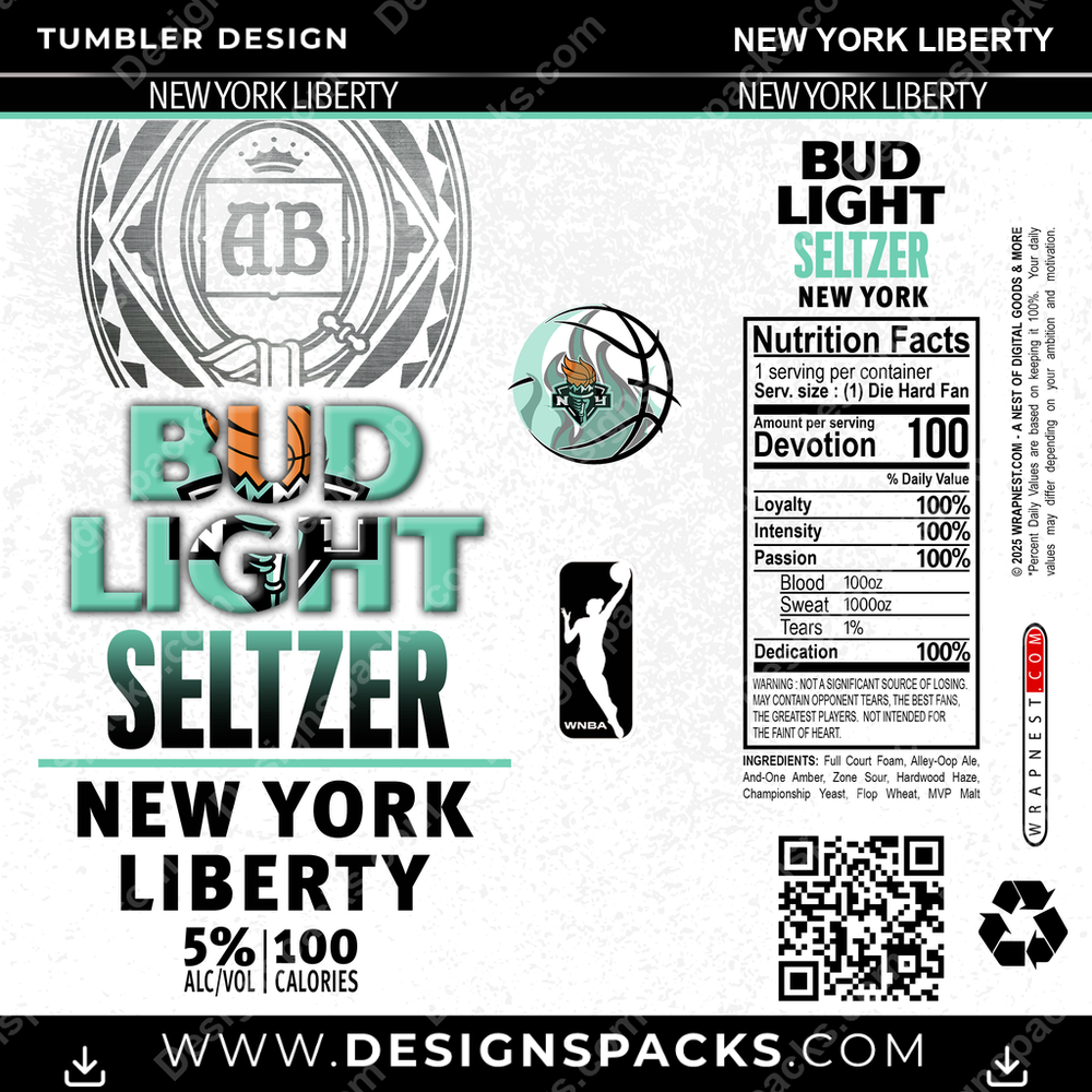 Basketball Bud Light Seltzer New York Liberty Tumbler Digital Wrap Design