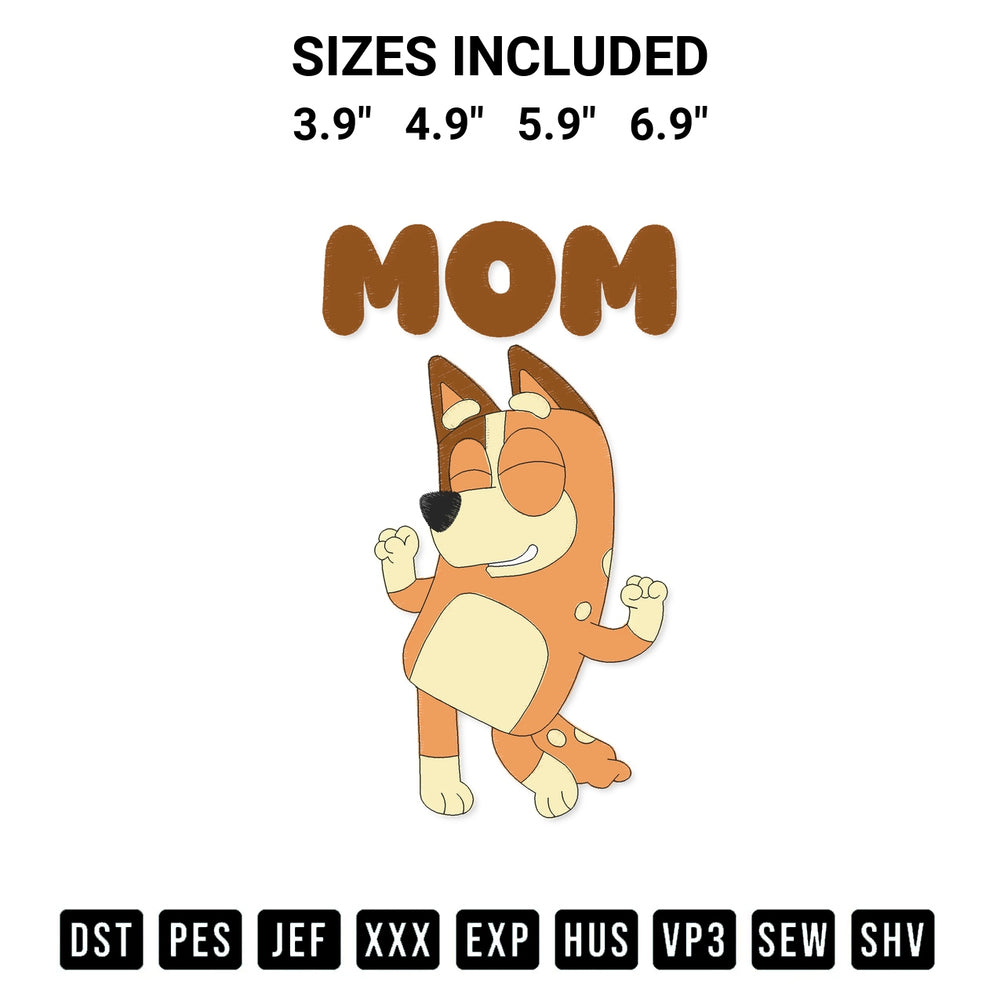 Create amazing crafts with the Bluey Mum Dancing Embroidery Design embroidery file. High-quality digital download from Designspacks.com, perfect for beginners and pros. Available sizes: 3.9", 4.9", 5.9", 6.9".