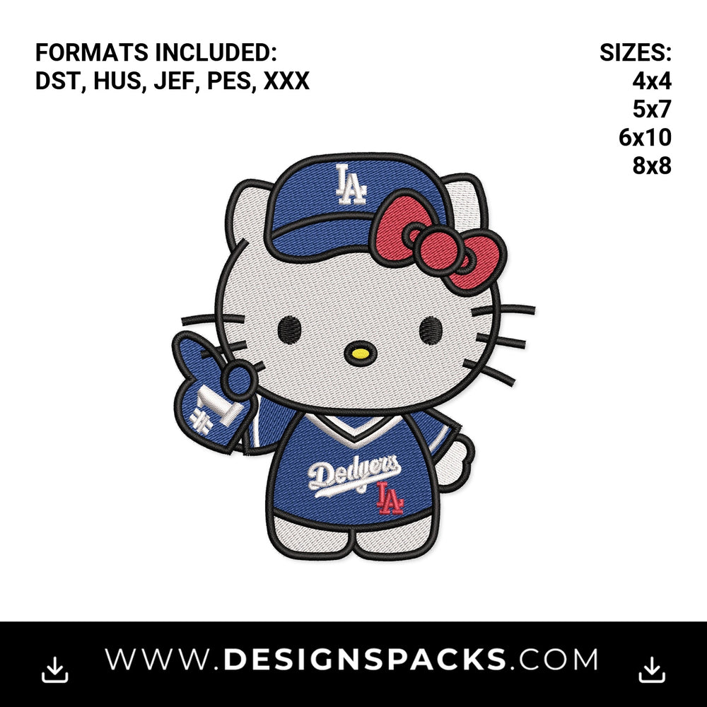Hello Kitty LA Dodgers Baseball Fan Embroidery Design - Instant digital download pattern at Designspacks.com