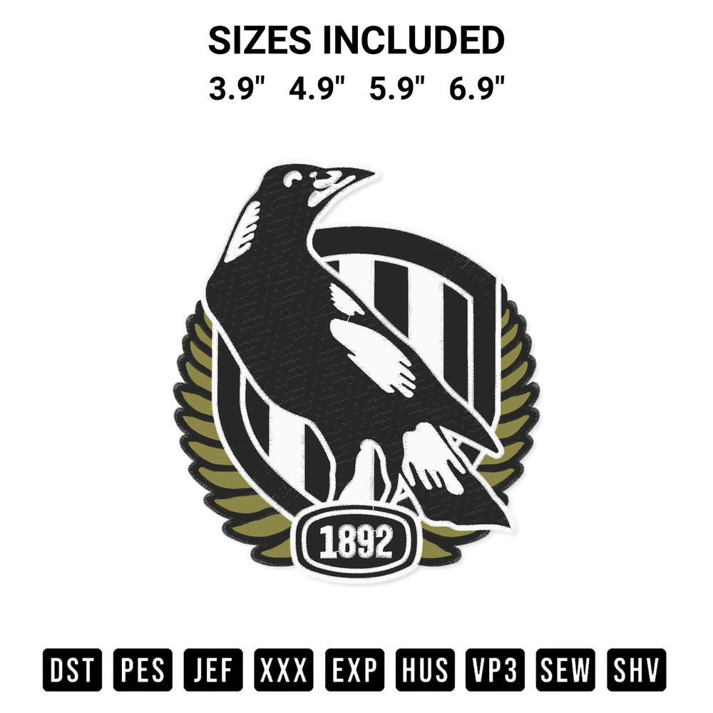 Discover the perfect addition to your crafting collection: Collingwood Football Club Logo Embroidery Design embroidery file. Instantly available at Designspacks.com. Available sizes: 3.9", 4.9", 5.9", 6.9".