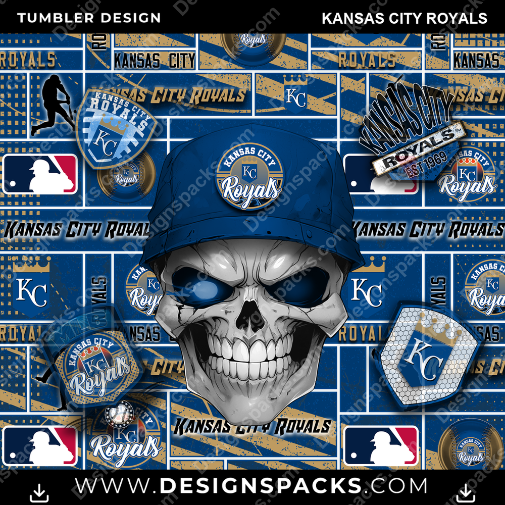 Baseball Skull Kansas City Royals Tumbler Digital Wrap Design
