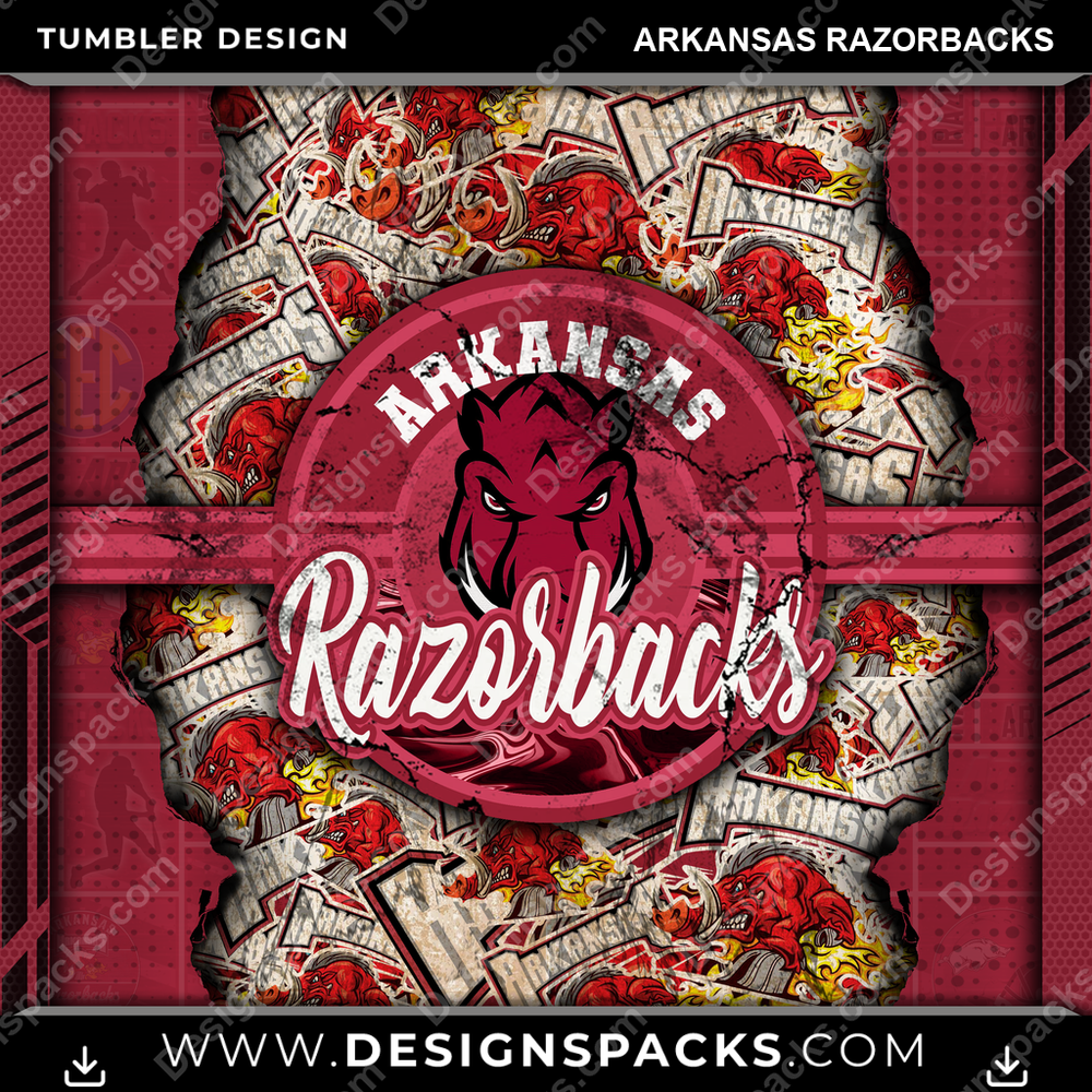 College Sport Ripped Arkansas Razorbacks Tumbler Digital Wrap Design