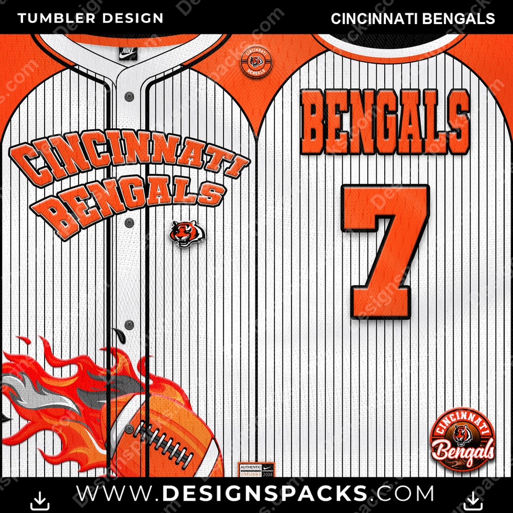 Football Team Button-Up Jersey Cincinnati Bengals Tumbler Digital Wrap Design