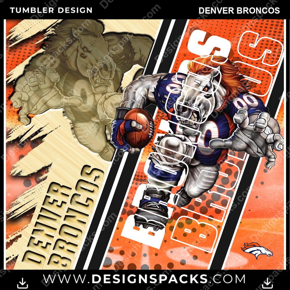 Football Silhouette Denver Broncos NFL Football Tumbler Digital Wrap Design Download