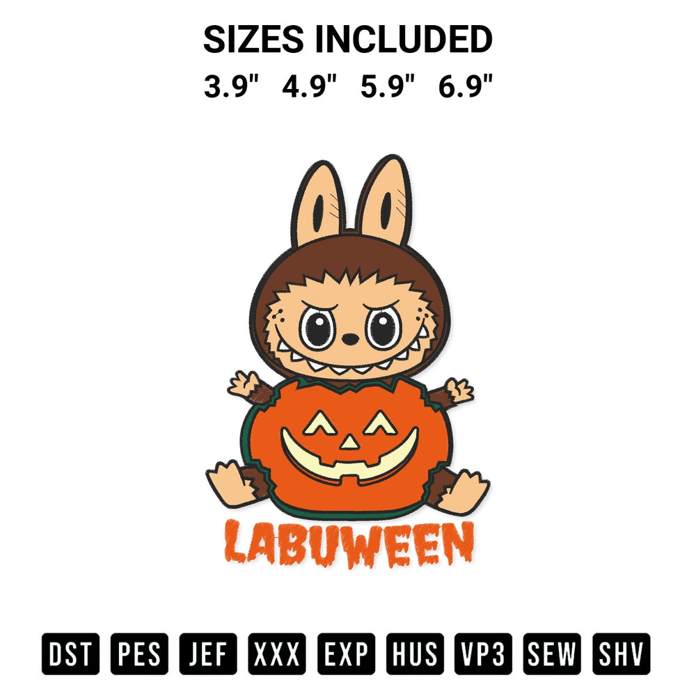 Add a unique touch to your apparel with the Pumpkin Labuween Embroidery Design embroidery file. Premium instant download available now on Designspacks.com. Available sizes: 3.9", 4.9", 5.9", 6.9".