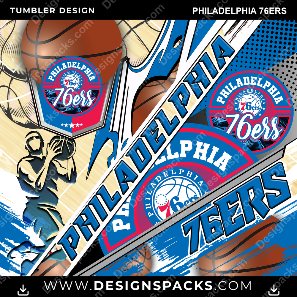 Basketball Silhouette Philadelphia 76ers NBA Basketball Tumbler Digital Wrap Design Download