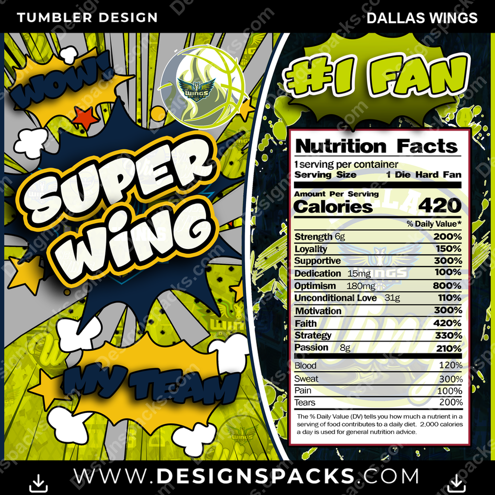 Basketball Super Team Dallas Wings Tumbler Digital Wrap Design