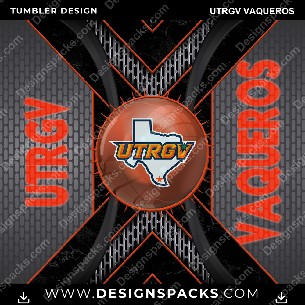 College Sport Metal Grating UTRGV Vaqueros Tumbler Digital Wrap Design