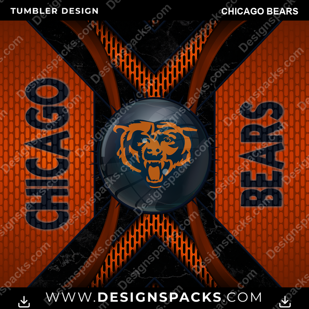 Football Metal Grating Chicago Bears Tumbler Digital Wrap Design