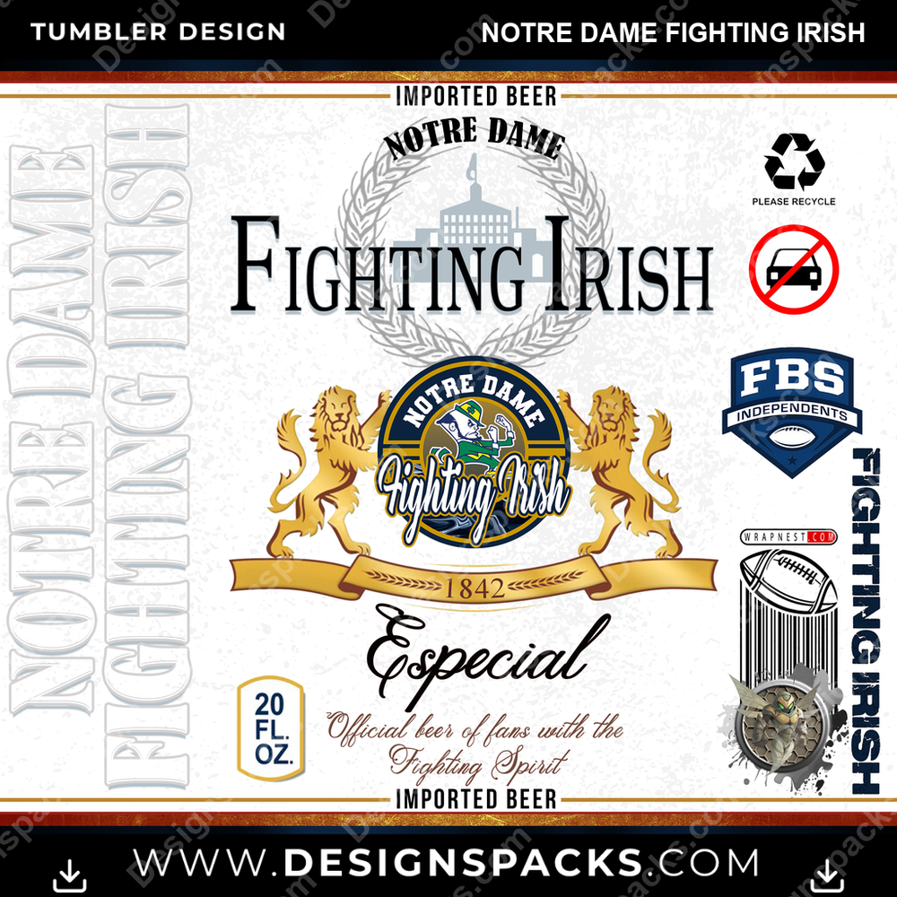 College Sport Modelo Notre Dame Fighting Irish NCAA College Sport Tumbler Digital Wrap Design Download