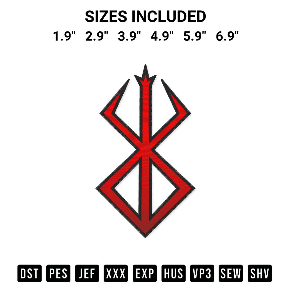 Get the Berserk Logo Embroidery Design embroidery design for your custom crafts! Premium digitized files available for instant download at Designspacks.com. Available sizes: 1.9", 2.9", 3.9", 4.9", 5.9", 6.9".