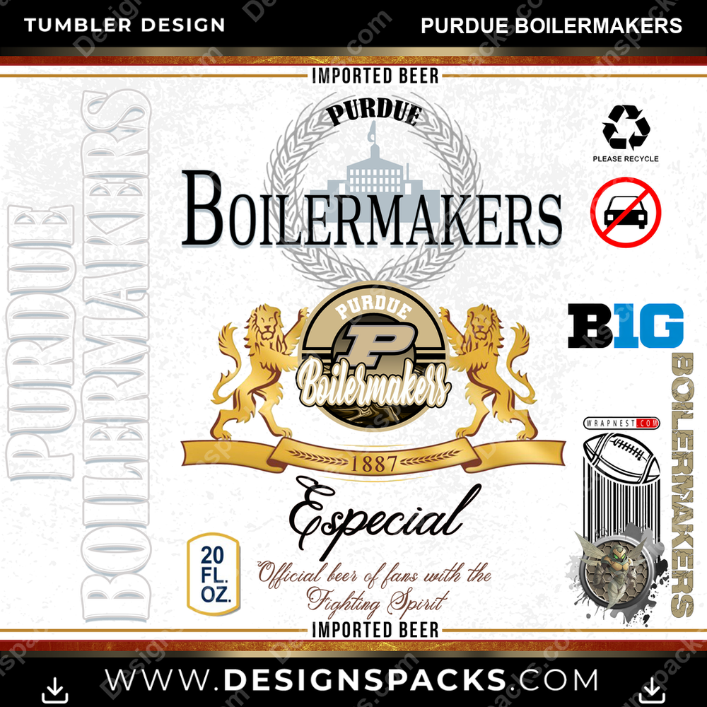 College Sport Modelo Purdue Boilermakers Tumbler Digital Wrap Design