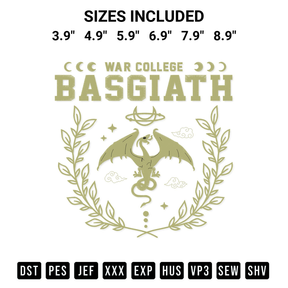 Elevate your next project with our Basgiath War College Fourth Wing Embroidery Design embroidery file. Shop high-quality digital patterns instantly at Designspacks.com. Available sizes: 3.9", 4.9", 5.9", 6.9", 7.9", 8.9".