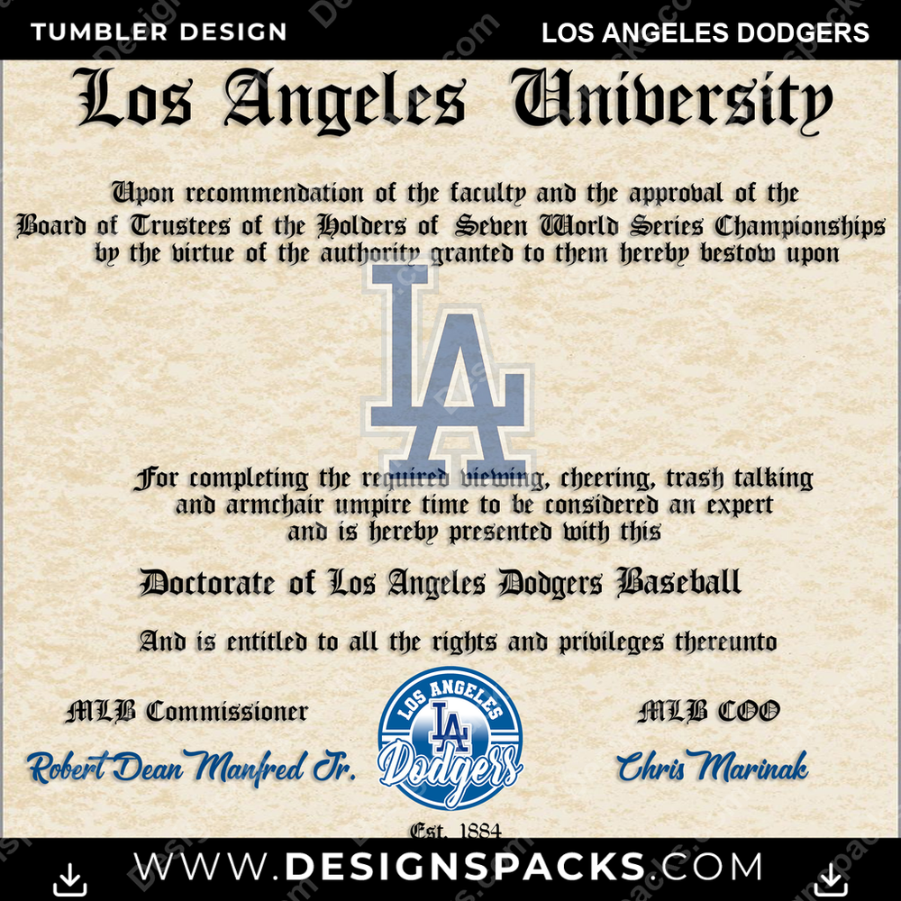 Diseño digital de vaso con envoltura de los Dodgers de Los Ángeles "Diploma de Béisbol"