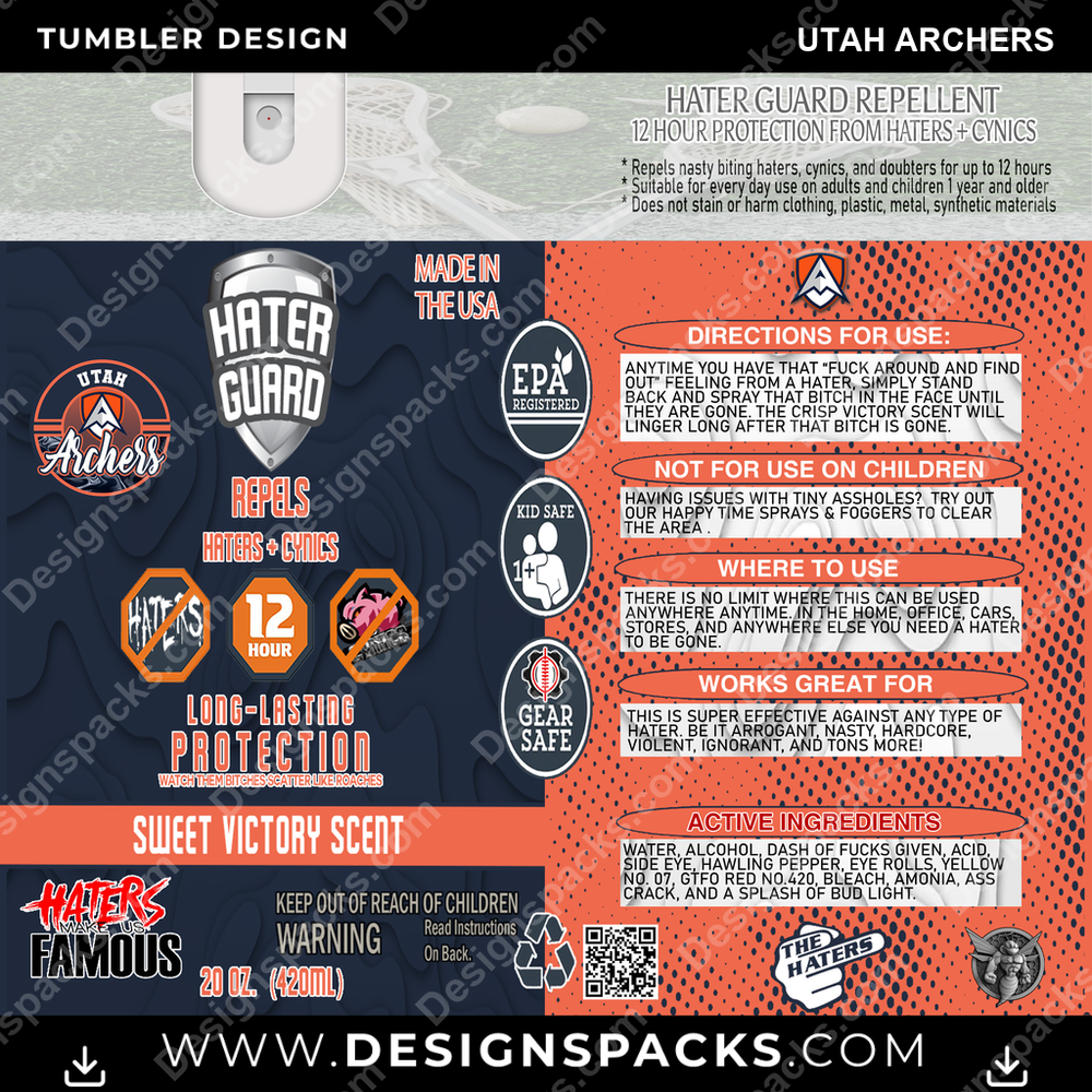 Lacrosse Hater Guard Utah Archers Tumbler Digital Wrap Design