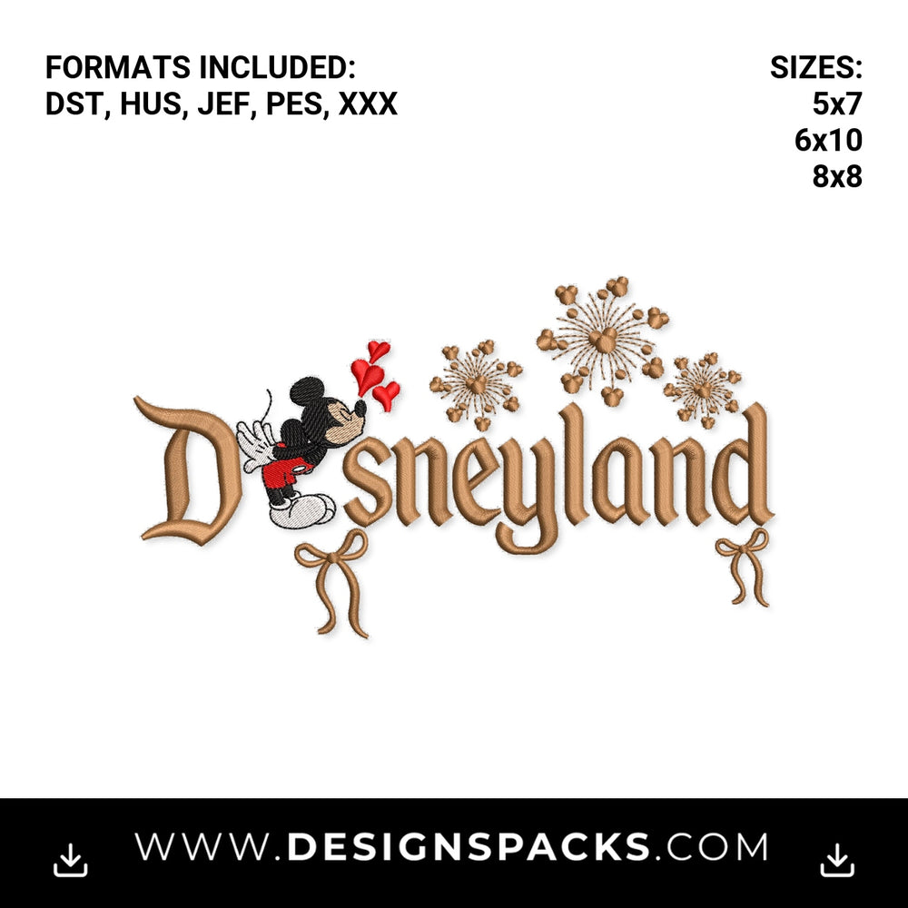 Mickey Mouse Disneyland Heart Kisses Embroidery Design - Instant digital download pattern at Designspacks.com