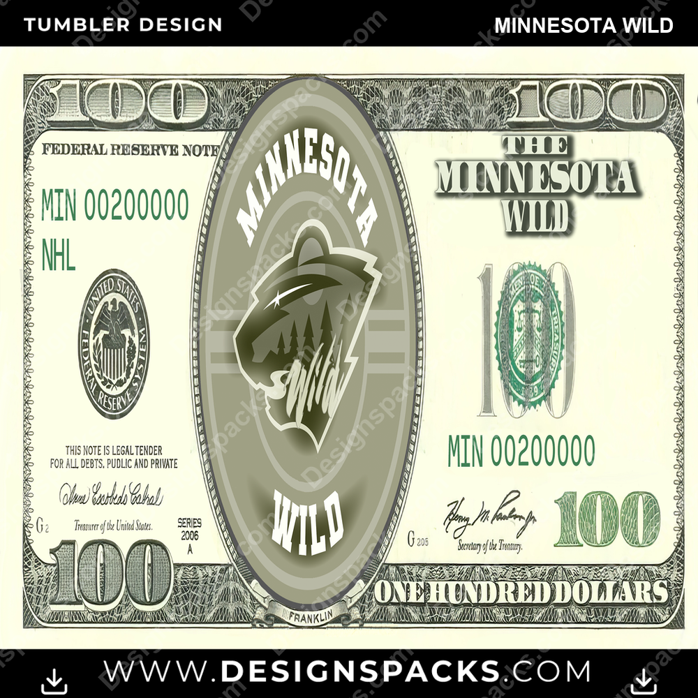 Ice Hockey 100 Dollar Bill Minnesota Wild NHL Hockey Tumbler Digital Wrap Design Download