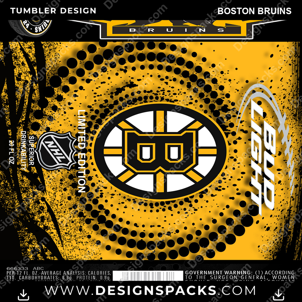 Ice Hockey Bud Boston Bruins NHL Hockey Tumbler Digital Wrap Design Download