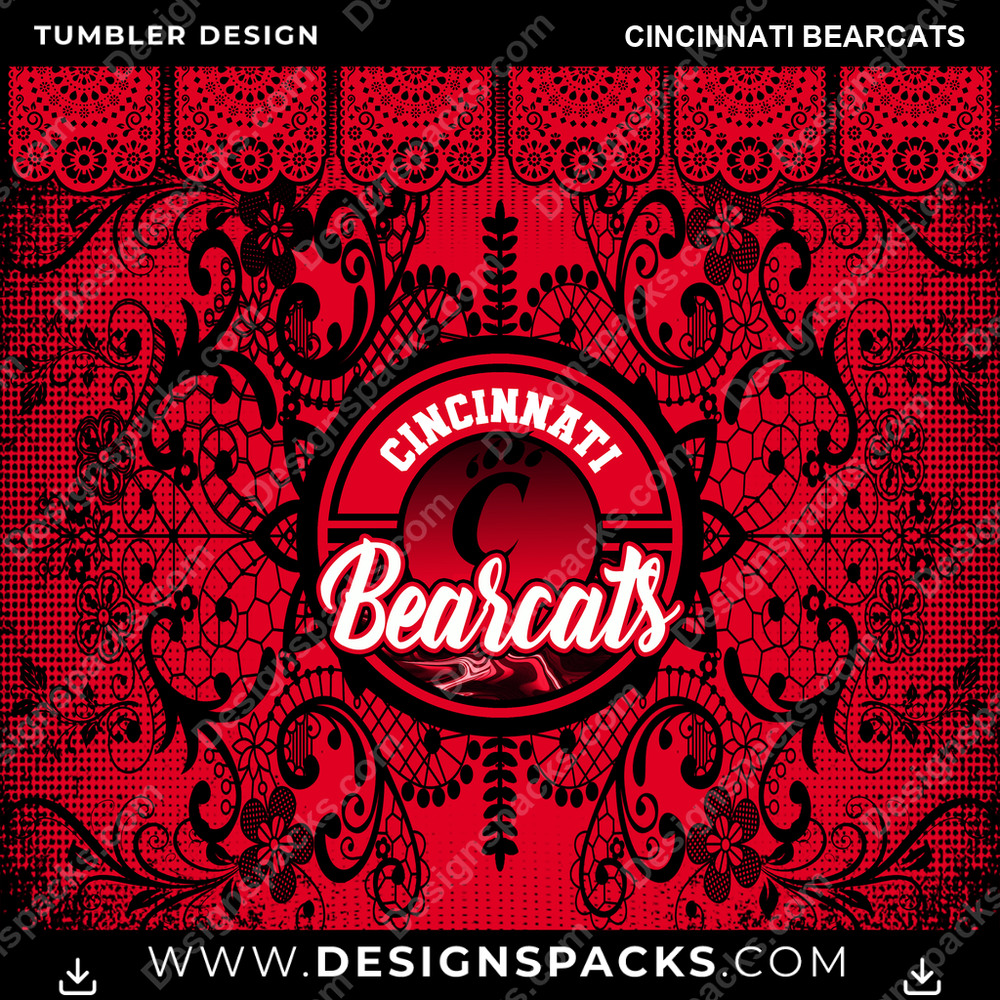 College Sport Lace & Logo Cincinnati Bearcats Tumbler Digital Wrap Design