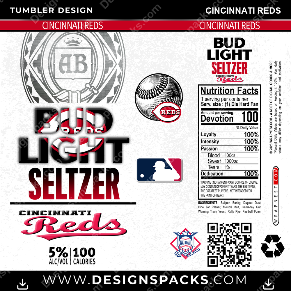 Baseball Bud Light Seltzer Cincinnati Reds Tumbler Digital Wrap Design