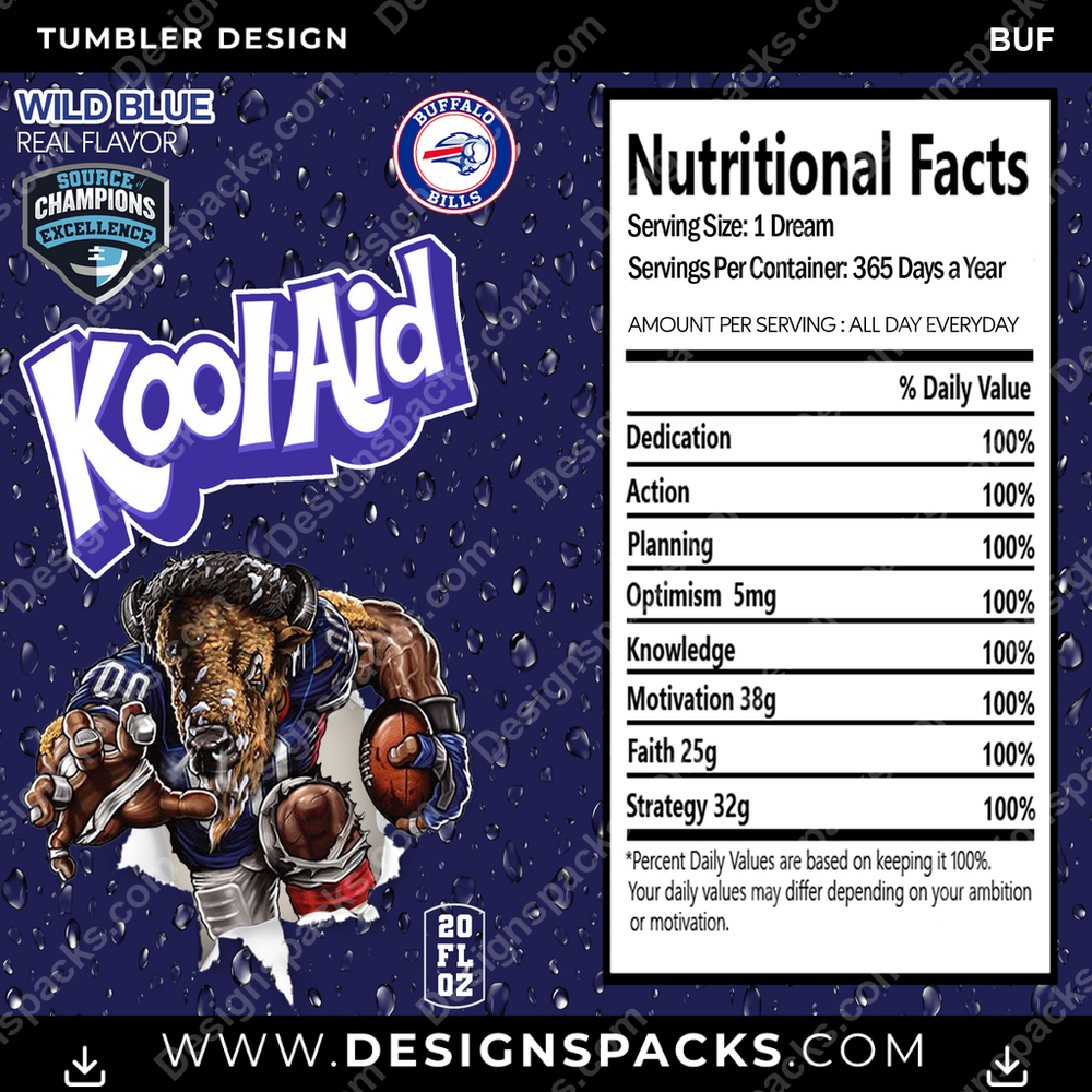 Football Kool-Aid BUF Tumbler Digital Wrap Design