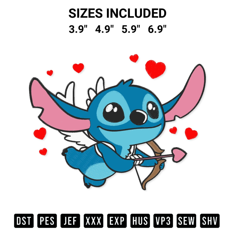 Stitch like a pro with the Cupid Stitch Disney Valentines Gift For Lover Cupid Valentines Day Embroidery Design embroidery pattern from Designspacks.com. High-quality digital machine embroidery file. Available sizes: 3.9", 4.9", 5.9", 6.9".